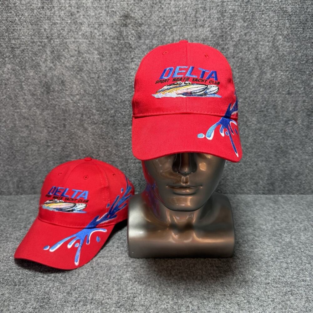 Delta Sport Boats & Yacht Club Red StrapBack Baseball Cap Lot Of 2 Hats OSFA Vtg